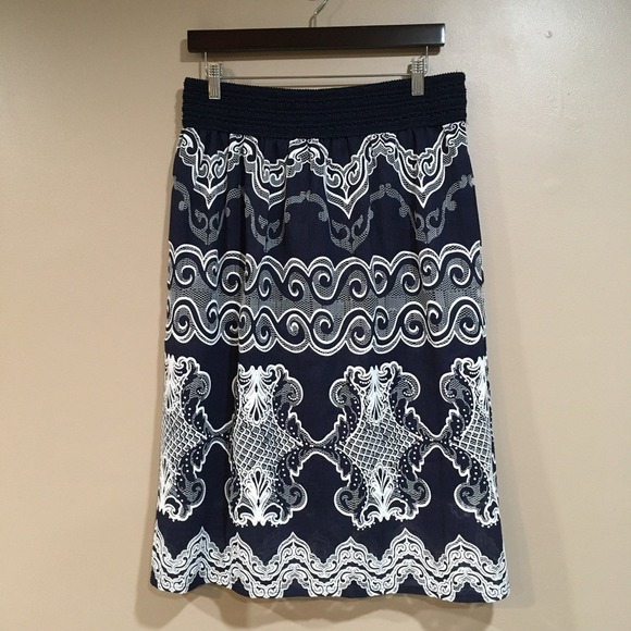 Me 2 Magic Dresses & Skirts - Anthropologie Me 2 Magic Embroidered Midi Skirt Womens L Navy White Boho Long